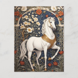 Elegant William Morris Inspired White Horse Vykort