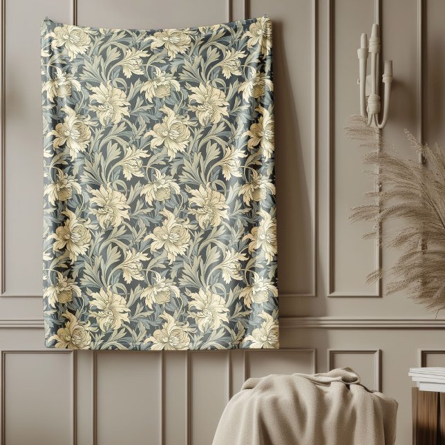 Elegant William Morris Mönster pastel grönt elfenb Fleecefilt (Elegant William Morris Pattern pastel green ivory Fleece Blanket)