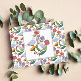 Elegant William Morris Stil Uggla med solblommor  Vykort