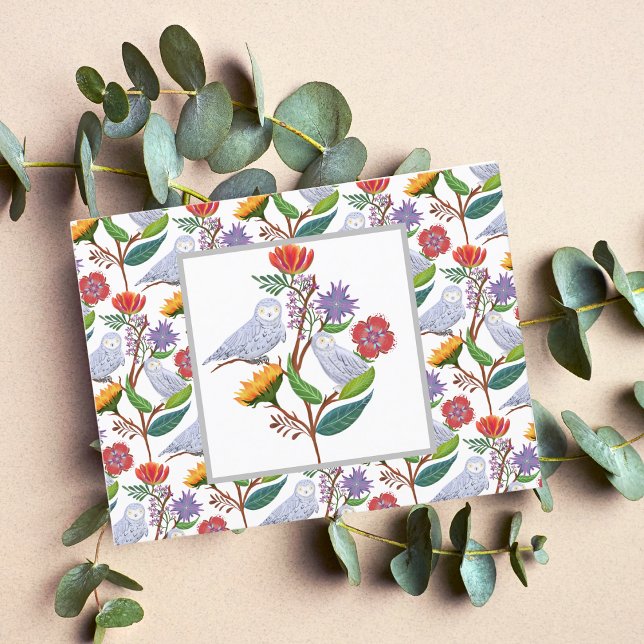 Elegant William Morris Stil Uggla med solblommor  Vykort (Skapare uppladdad)