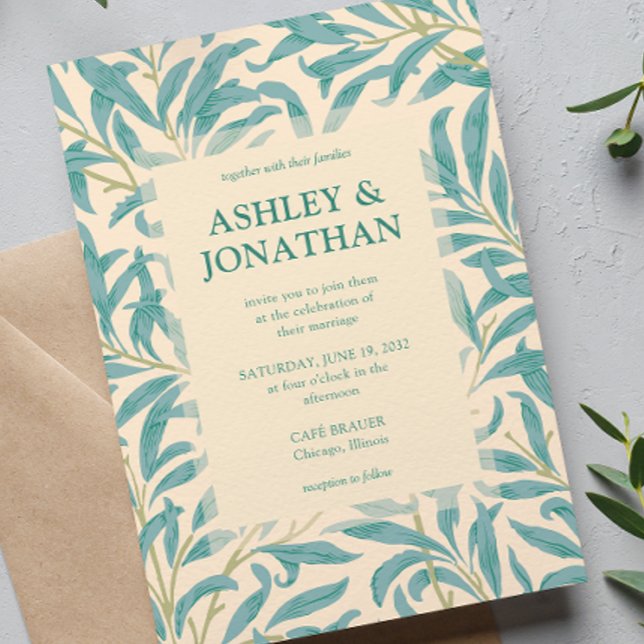 Elegant William Morris Willow Mönster Bröllop Inbjudningar (Skapare uppladdad)