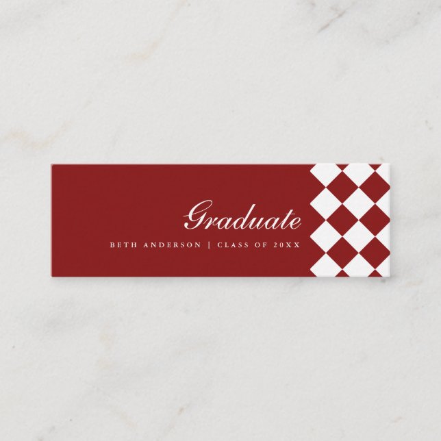 Elegant Wine Red Checkered Graduation Name Card Mini Visitkort (Framsida)
