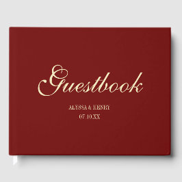 Elegant Wine Red Script Monogram Wedding Gästböcker