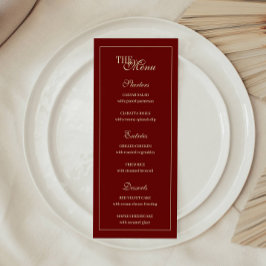 Elegant Wine Red Script Monogram Wedding Meny