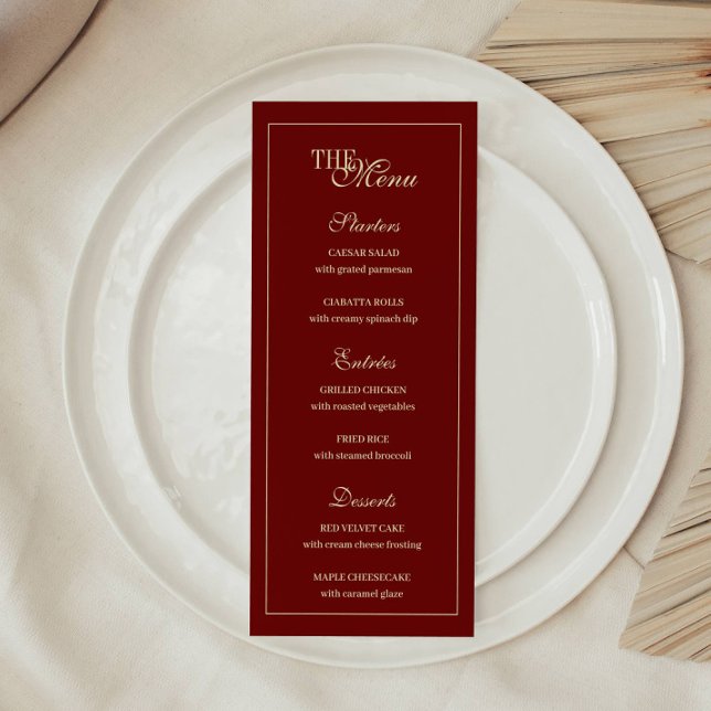 Elegant Wine Red Script Monogram Wedding Meny (Skapare uppladdad)