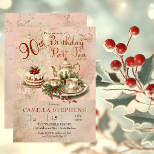 Elegant Winter 90:e Birthday Par-Tea Party Inbjudningar