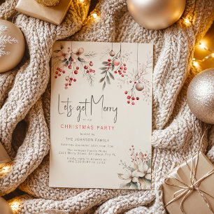 Elegant Winter Berries & Blommigt jul Party Inbjudningar