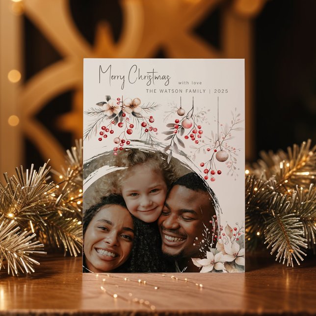 Elegant Winter Berries & Blommigts jul Julkort (Skapare uppladdad)