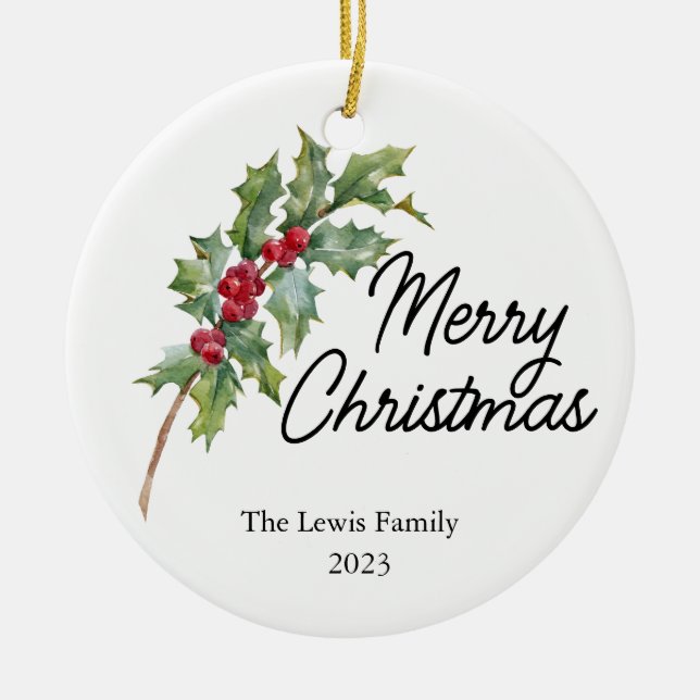 Elegant Winter Berries Julfest Julgransprydnad Keramik (Framsidan)