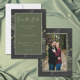 Elegant Winter Berries Pine Black Wedding Photo Spara Datumet