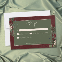 Elegant Winter Berries & Pine Burgundy Wedding OSA Kort