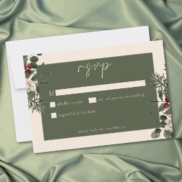 Elegant Winter Berries & Pine Ivory Wedding OSA Kort