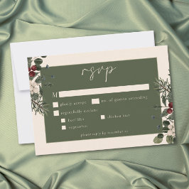 Elegant Winter Berries & Pine Ivory Wedding OSA Kort
