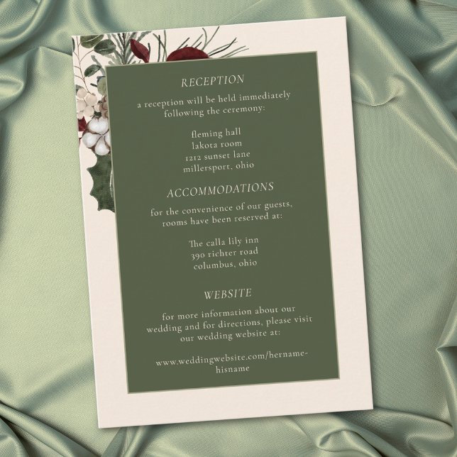Elegant Winter Berries & Pine Ivory Wedding Tilläggskort (Elegant Winter Berries & Pine Ivory Wedding Enclosure Card)