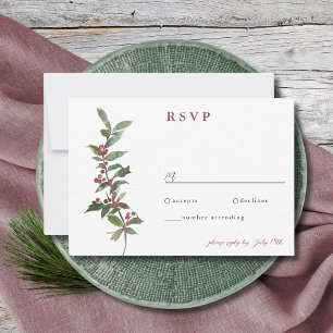 Elegant Winter Berries Red Grönt Watercolor OSA C Kort