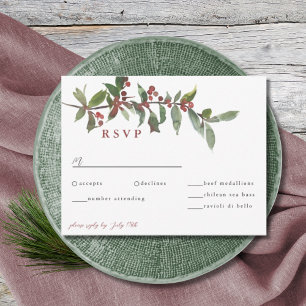 Elegant Winter Berries Red Grönt Watercolor OSA Kort
