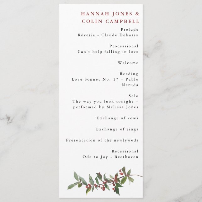 Elegant Winter Berries Red Grönt Watercolor Program (Framsida)