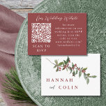 Elegant Winter Berries Red Grönt Webben QR OSA Tilläggskort<br><div class="desc">Inslag: Enkla sprit av vattenfärgsbär. Sofistikerad serif typsnitt med roligt-skriptaccenter. Färg: rött,  bär,  garnet,  krimson,  ruby,  currant,  grönt,  gräs,  moss,  juniper,  grönt av skog,  jägare grönt. Teman: modern,  vinter,  jul,  minimalistisk,  elegant,  höst,  fall. Samling: Elegant Winter Berries Red Grönt Watercolor Bröllop Collection Produkttyp: Bröllop webbplats QR Code OSA kort</div>