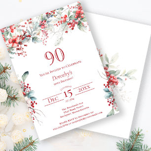 Elegant Winter Berry Botanias 90:e födelsedag Inbjudningar
