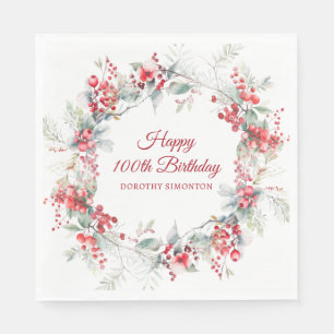 Elegant Winter Berry Botanical 100 Birthday Pappersservett