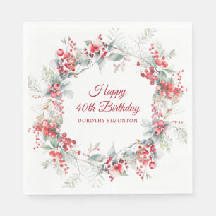 Elegant Winter Berry Botanical 40:e födelsedagen Pappersservett