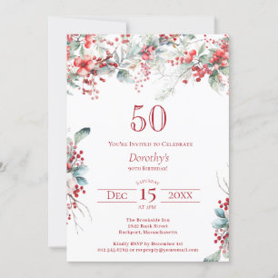 Elegant Winter Berry Botanical 50:e födelsedagen Inbjudningar