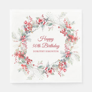 Elegant Winter Berry Botanical 50:e födelsedagen Pappersservett