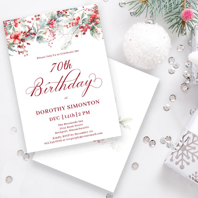 Elegant Winter Berry Botanical 70 Birthday Inbjudningar (Skapare uppladdad)
