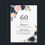 Elegant Winter-Blommigt 60:e Födelsedagsfesten Inbjudningar<br><div class="desc">I elegant är vintern blommigt 60 födelsedagsfest inbjudan perfekt för en enkel födelsedagsfest. Utformningen har vackra,  handmålade mörk blått,  blå,  marinerade,  rosa,   blommor,  blommor från guld och blad av grönt,  buntade i elegant bouquets.</div>