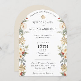 Elegant Winter Blommigt Arch Shaped Bröllop Inbjudningar