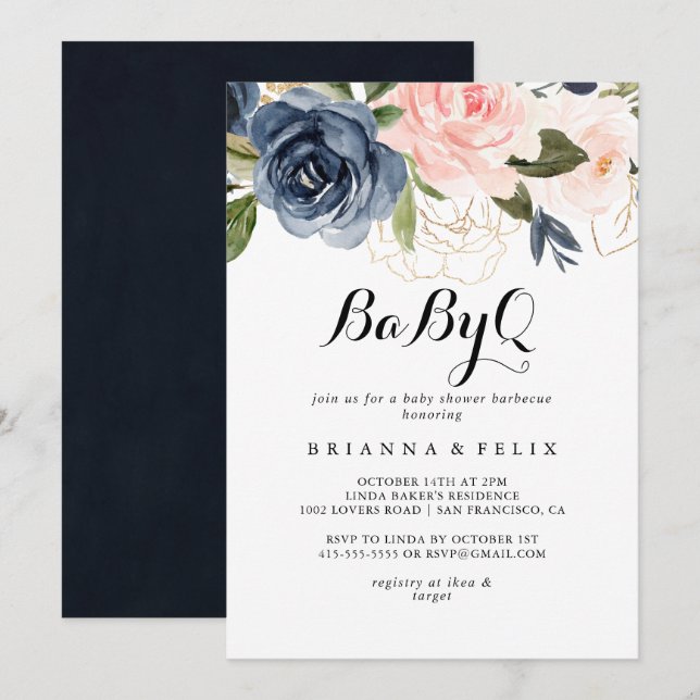 Elegant Winter Blommigt BabyQ Baby Shower Barbecue Inbjudningar (Fram/baksida)