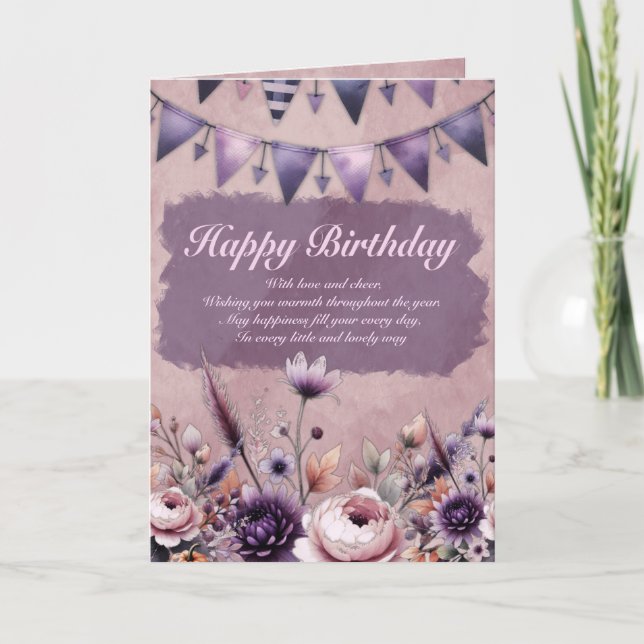 Elegant Winter Blommigt Birthday Foltyde Kort (Framsida)