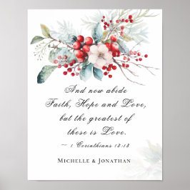 Elegant Winter Blommigt Bröllop Scripture Christia Poster