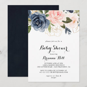 Elegant Winter Blommigt Calligraphy Baby Shower Inbjudningar