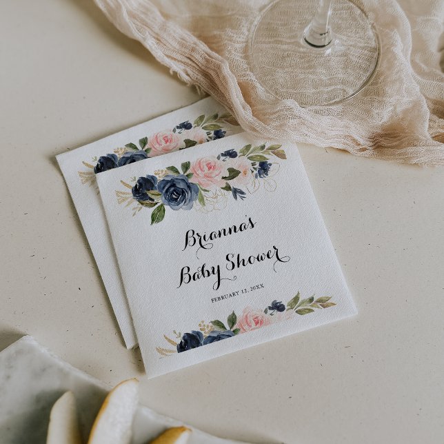 Elegant Winter Blommigt Calligraphy Baby Shower Pappersservett (Skapare uppladdad)