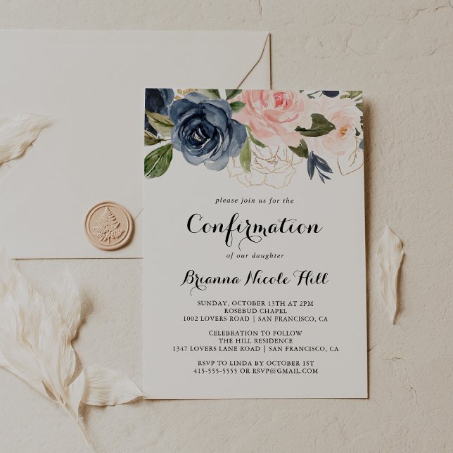Elegant Winter Blommigt Calligraphy Confirmation Inbjudningar (Skapare uppladdad)