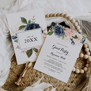 Elegant Winter Blommigt Calligraphy Grad Party Inbjudningar