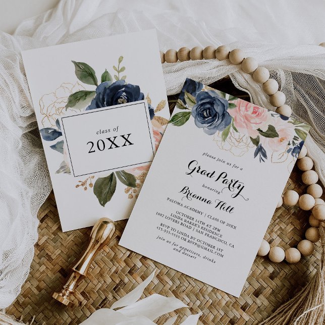 Elegant Winter Blommigt Calligraphy Grad Party Inbjudningar (Skapare uppladdad)