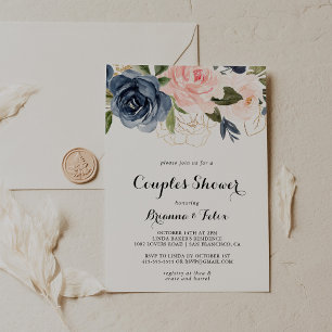 Elegant Winter Blommigt Calligraphy Par Shower Inbjudningar