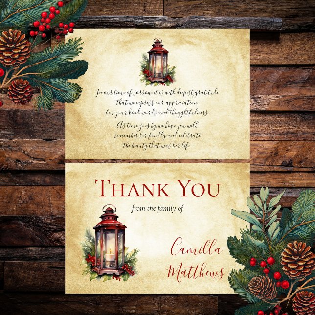 Elegant Winter Blommigt Candle Bereavement Tack (Elegant Winter Floral and Candle Lantern Arrangement Bereavement Thank You Card)