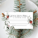 Elegant Winter Blommigt Datum Nattjus Tilläggskort<br><div class="desc">Elegant Winter Blommigt Datum Nattens inhysningskort fångar romantik och skönheten i ett vinterland med en liten charm. Utformningen har en vattenfärgad illustration av evergreen grenar som dammats med snö och som skapar en mjuk, föränderlig bakgrund för ett firande. Röda blommigtar och bär är sammanflätade med gröna, ge utformningen av säsong,...</div>