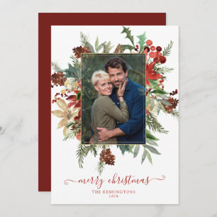 Elegant Winter Blommigt Gold Foil-julfoto