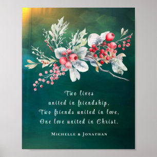Elegant Winter Blommigt om Grönt Christian Bröllop Poster