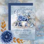 Elegant Winter Blommigt Tekopp 60:e födelsedagspre Inbjudningar<br><div class="desc">Elegant,  klassade och sofistikerade blommigtar med blått vinter med vackert blått sitta på tesåsen i tekopp designen "60:e födelsedag Par-Tea".</div>