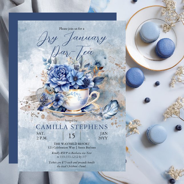 Elegant Winter Blommigt Tekopp Torry Januari Par-T Inbjudningar (Elegant Winter Floral Teacup Dry January Par-Tea Party Celebration)