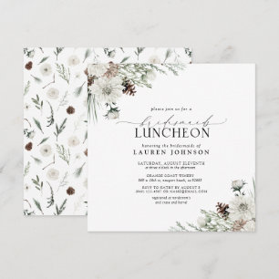 Elegant Winter Blommigt Watercolor Möhippa Luncheo Inbjudningar