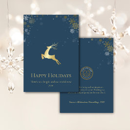 Elegant Winter Blue Guld Hjort Business Logotyp Julkort