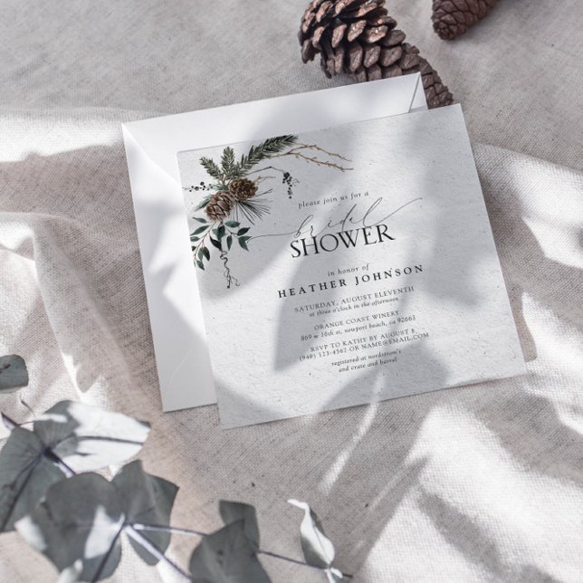 Elegant Winter Boho Chic Watercolor Möhippa Inbjudningar (Join us in a winter wonderland of botanical bliss to shower the bride-to-be.)