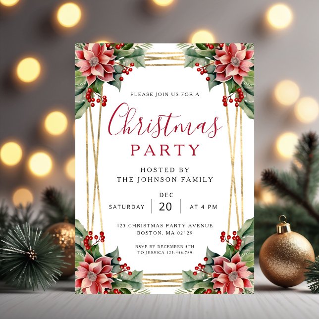 Elegant Winter Botanical Christmas Party  Inbjudningar (Elegant Winter Botanical Christmas Party Invitation)