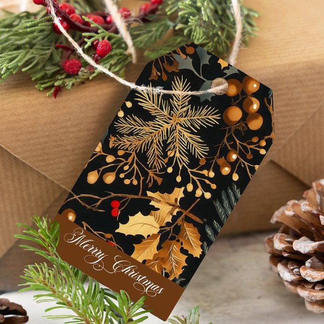 Elegant Winter Botanical Merry Christmas Corporate Presentetikett (Skapare uppladdad)